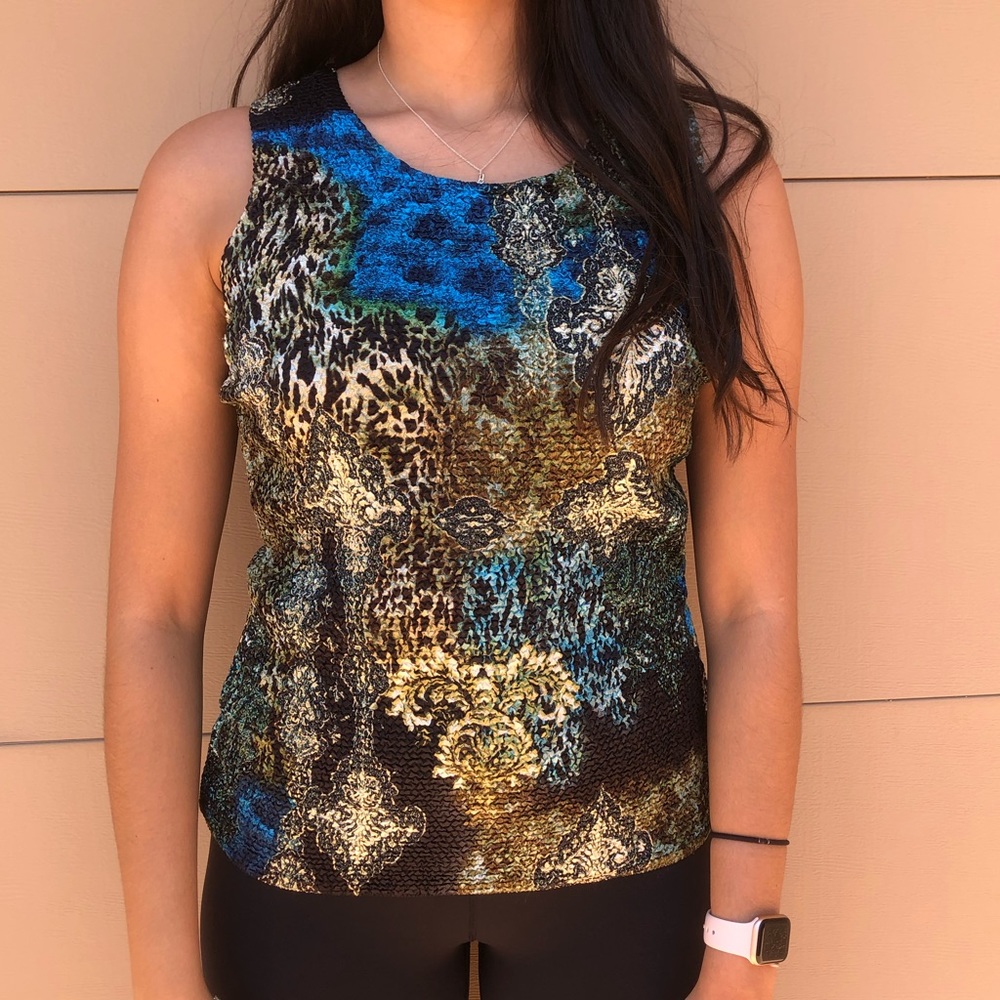 Gold & Blue Iridescent Vintage Top Sz M